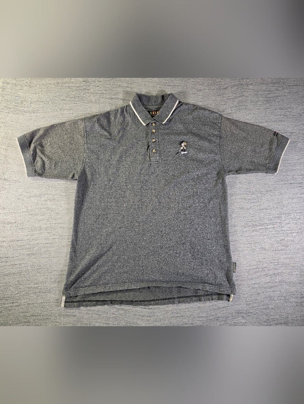 Vintagw Men's Disney Grey Polo with Contrast Trim and Subtle Embroidered Motif